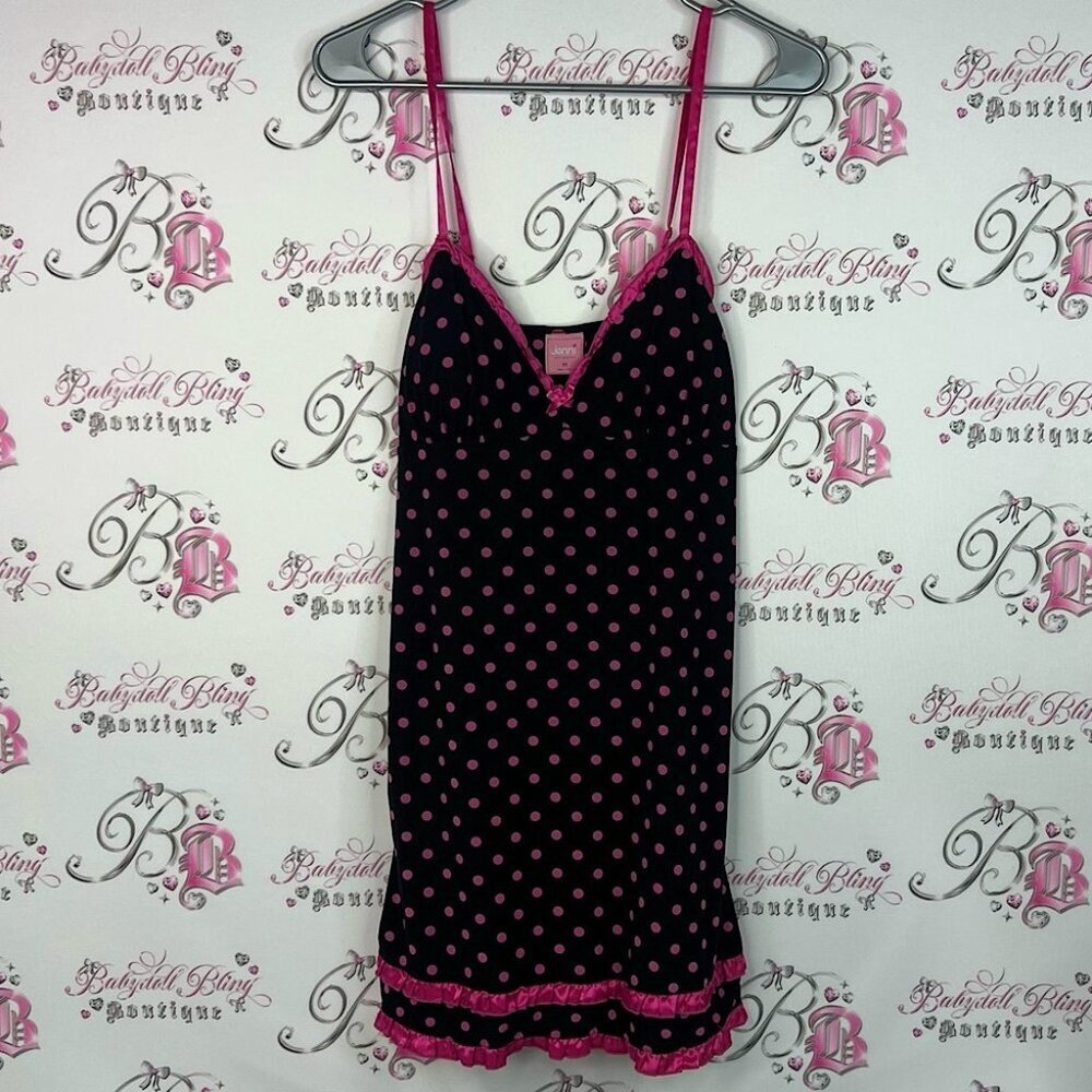 Jenni dress mini pj nighty sexy dotted bows Black Dress with Pink Polka Dots